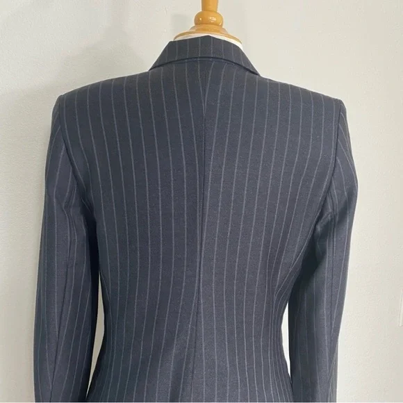 Vintage Escada Margaretha Ley Gray Pinstripe Pure Wool Blazer Size Medium Preppy
